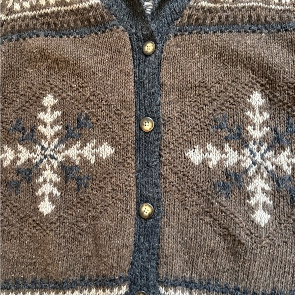 Vintage Eddie Bauer hand knit wool blend fair isle Naraimo cardigan (FLAW), sz S - Picture 3 of 10